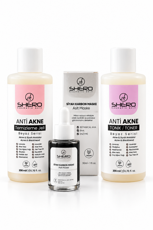 Shero 3'lü Anti Akne Bakım Seti | Temizleme, Tonik ve Maske