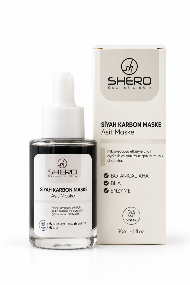 Shero Cosmetic Siyah Karbon Asit Maske 30 ml – AHA, BHA ve Enzim Bakımı